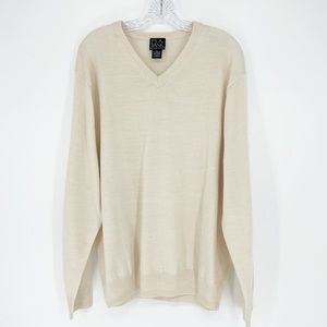 Jos. A. Bank V Neck Cream Wool Sweater Size Large